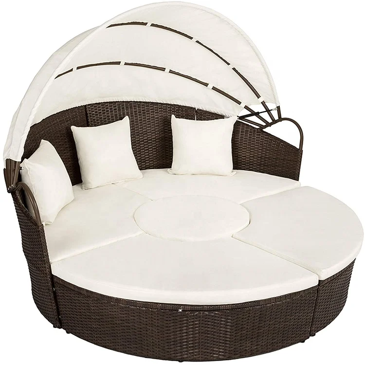 Торговая гарантия индивидуальная круглая ратанговая Роскошная уличная садовая кушетка