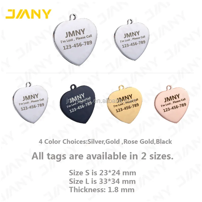 Factory Direct Stainless Steel Heart Shape Wholesale Dog Tags