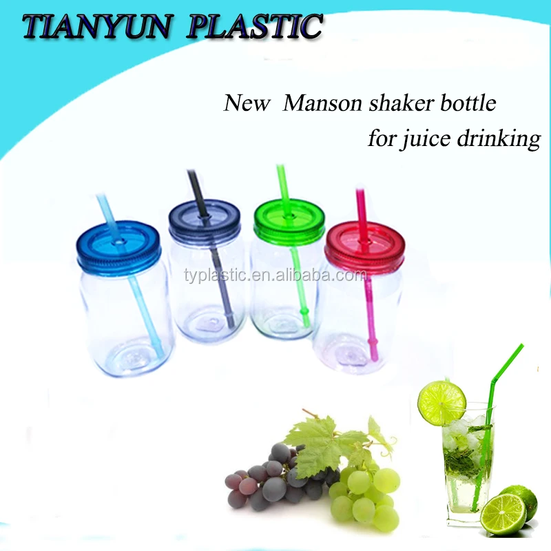plastic manson jar drinking water bottle with tube for promotion
