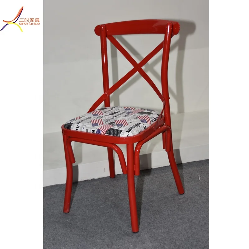 
Cross back metal chair no arm with soft cushion antique design CM-005 
