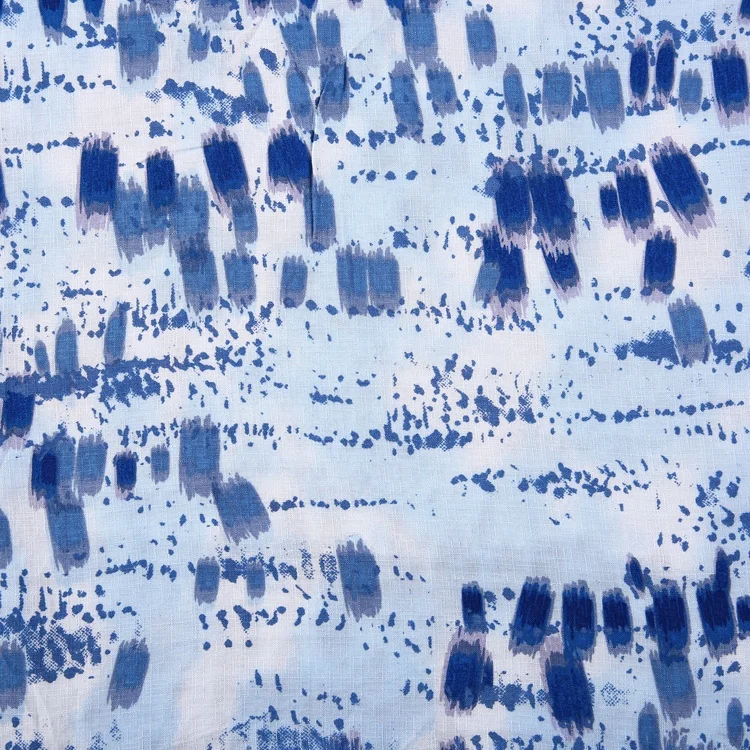 Textile factory blue elegant wave point custom printed 100%rayon slub fabric