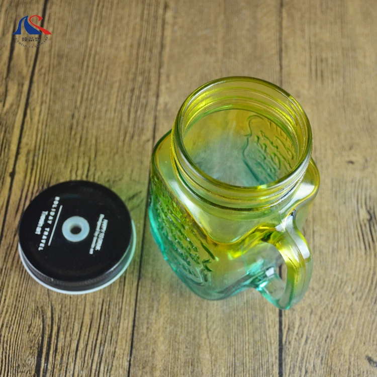 Customized Color Glass 500ml  Engraved Logo Flawless Etch Mason Jar For Cold Drinks With Straw Iced Cold Drink Drinking Bottle