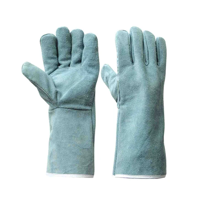 new style long welding work gloves dark green cowhide leather waterproof gloves heat resistant gloves