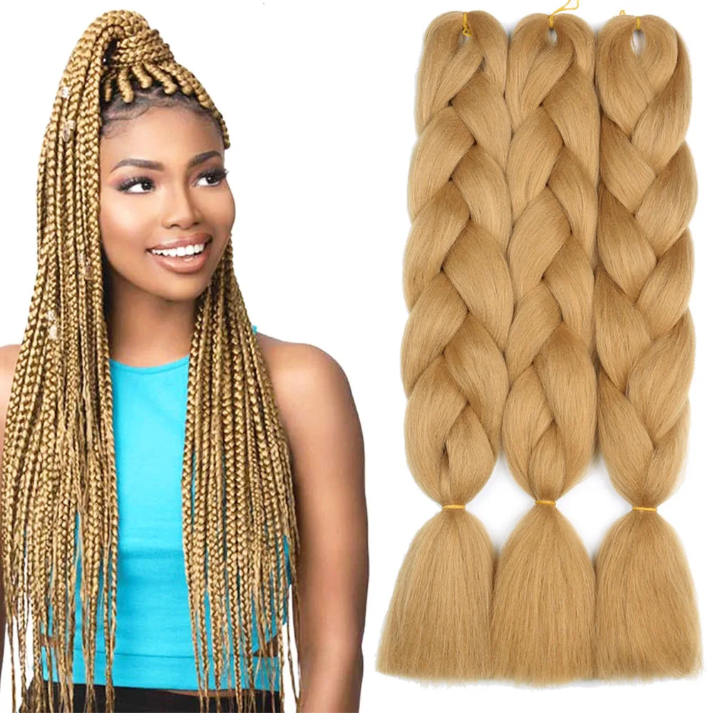 24'Long Strands Ombre Jumbo Synthetic Braiding Hair Crochet Blonde Hair Extensions