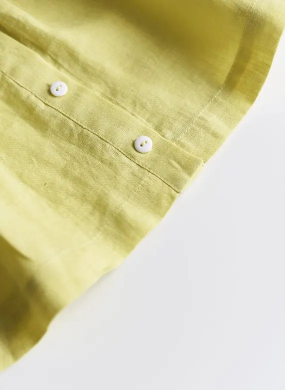 
Classic baby girl linen cotton dress short sleeves yellow little girl outfits plain peter pan collar ruffle fancy baby frocks de 