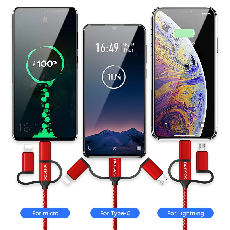 SOSLAPI new arrived all in one usb data cable nylon braided 18w fast charging usb c to usb c cable