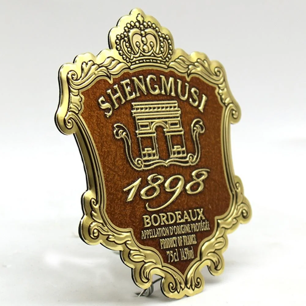Custom Aluminum Embossed Bottle Label Wine Metal Sticker Metal Wine Badge