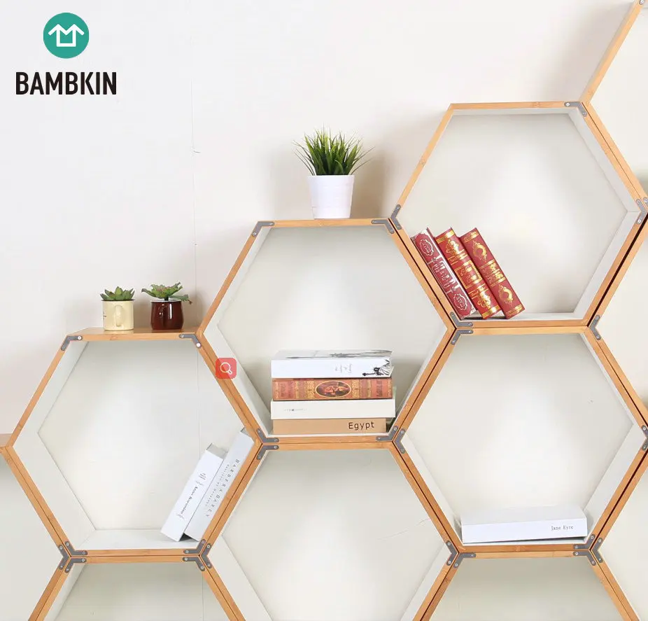 
BAMBKIN Bamboo Hexagonal box showing stand decorative storage box book shelves book rack booxcase showcase 