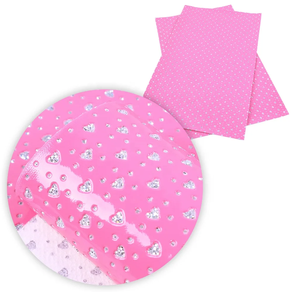 Высококачественная блестящая искусственная виниловая кожа с сердечками 60841