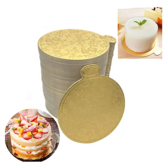 2022 hot selling custom MDF cake bases boards gold Tray Round Mousse mini Cake Board with tab cake drum