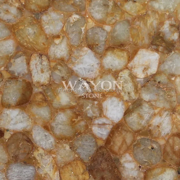 Semiprecious Apartment Dining Table Countertop Yellow Onyx Agate Stone Plates