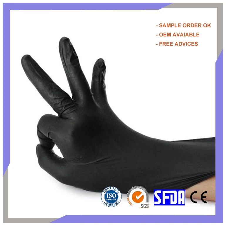 Durable Comfortable Breathable Powder Free Black Pure Nitrile Disposable Tattoo Gloves