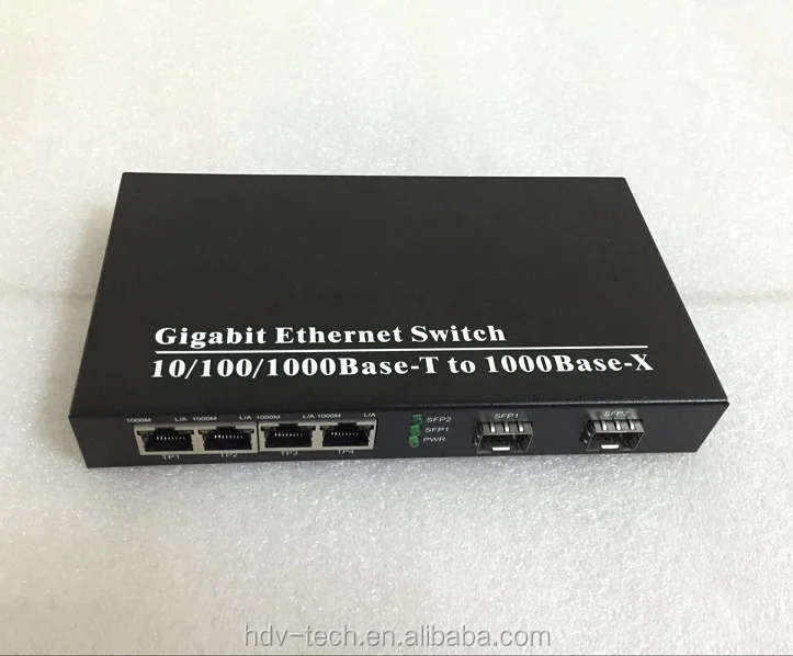  6 порт Gigabit Ethernet переключатель 2 sfp ports 1000 м FX и 4 порта LAN 10/100/ TX оптический гигабитный