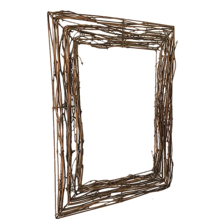 DIY Crafts Rattan Square Shape Natural Dried Wreath Grapevine Wreath Xmas Garland for Home Wedding Party Decor Photo Frame Prop