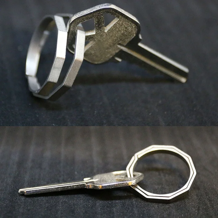 Creative unique looking round octagon key chain ring TC4 titanium split key ring
