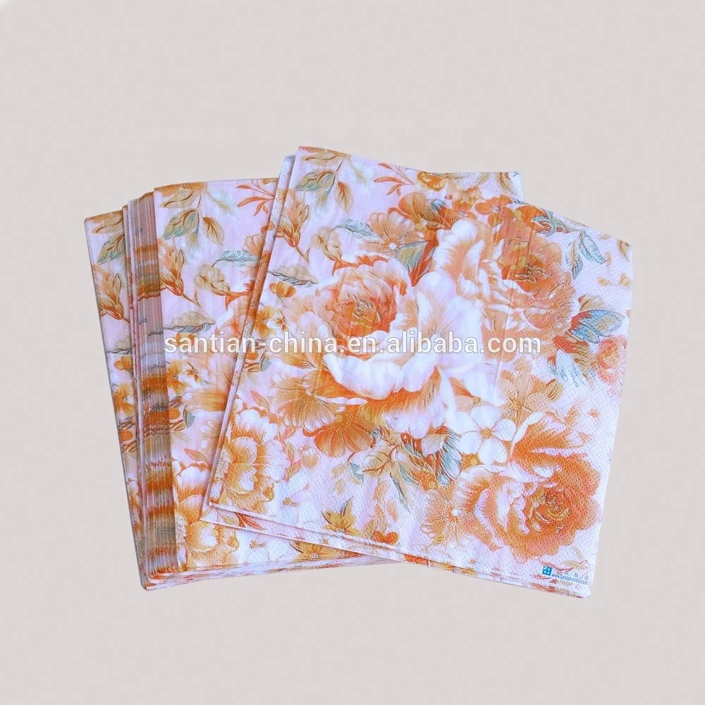 Wholesale Elegant Flower Printed Paper Napkins, Custom Cocktail Napkins & Serviettes For Wedding Decoration
