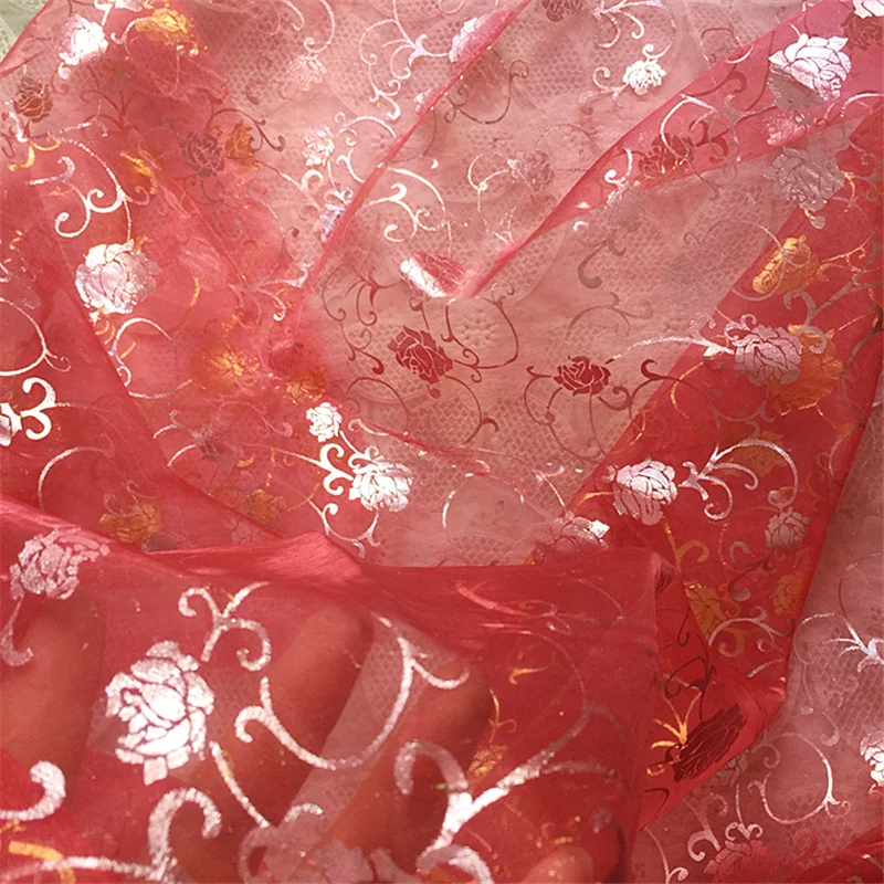 Good quality bright silk glass gold foil stamping organza fabric