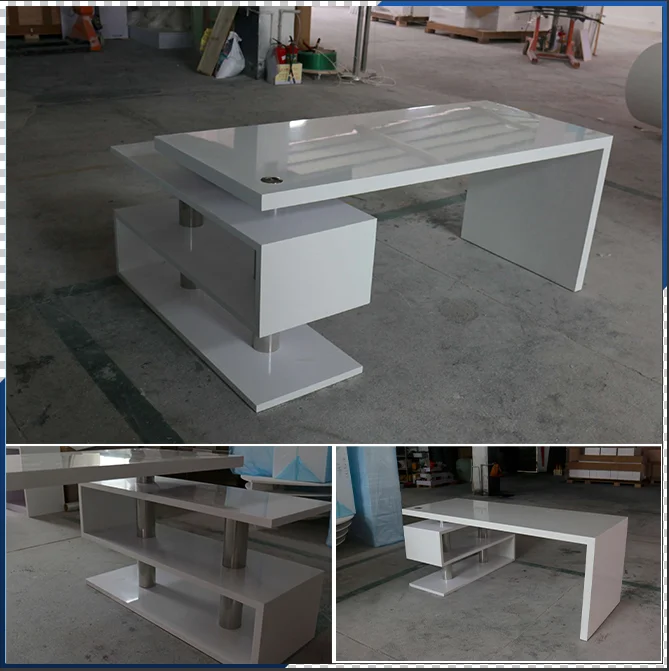 
High tech computer desks acrylic white glossy modern desk 