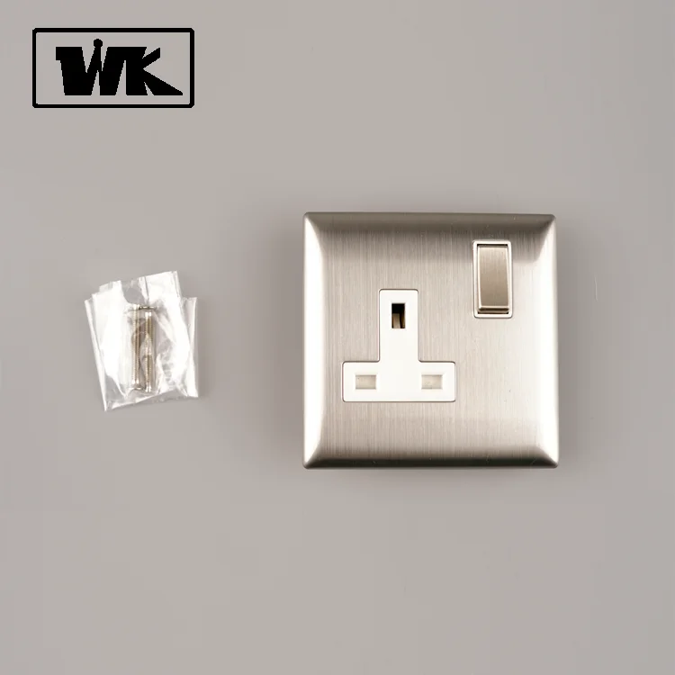 Stainless Steel 13A 1Gang Electrical Wall Switched Socket