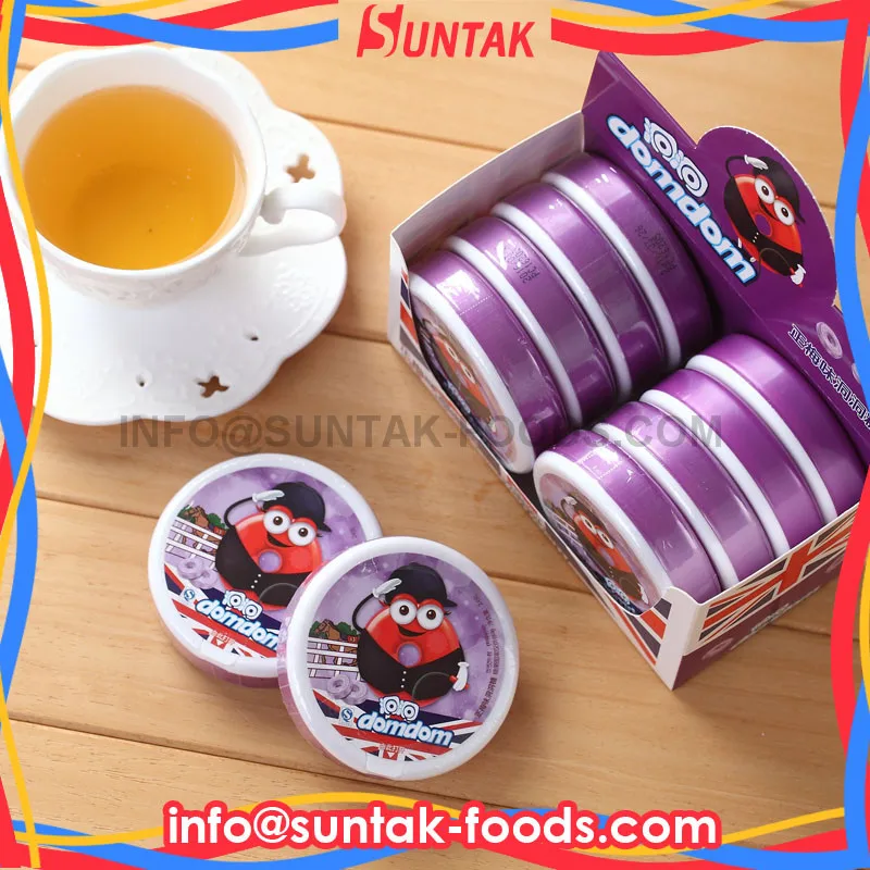 HALAL DOMDOM PLUM FLAVOR COMPRESSED CANDY IN A PP BOX
