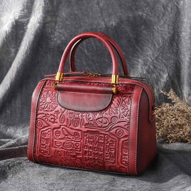 China Supplier 2019 Fashion Embossed Boston Big Capacity Handbags Cowhide Leather Ladies Hand Bags