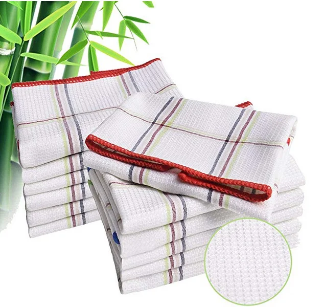 Natural 100% Organic Waffle Weave Bamboo Fiber Clean Towel Kitchen Cleaning Bamboo Dish Cloth