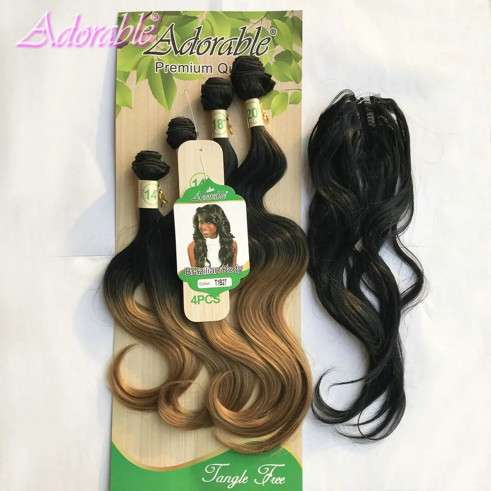 heat resistant fiber synthetic hair extension mixed two tone hair bundles Brazilian body wave 4pcs T1b27 free closure
