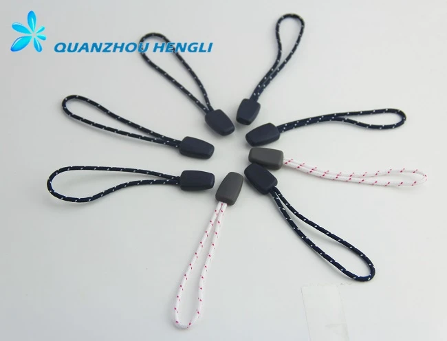 High quality custom reflective logo zipper pull with rope