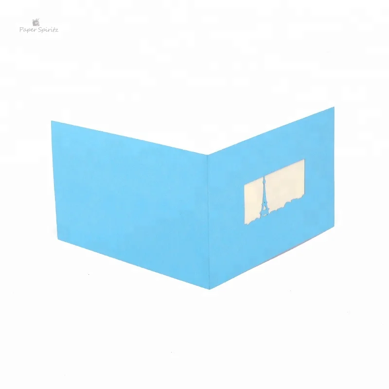 3D greeting card blue Eiffel Tower papercuting origami gift pop up cards