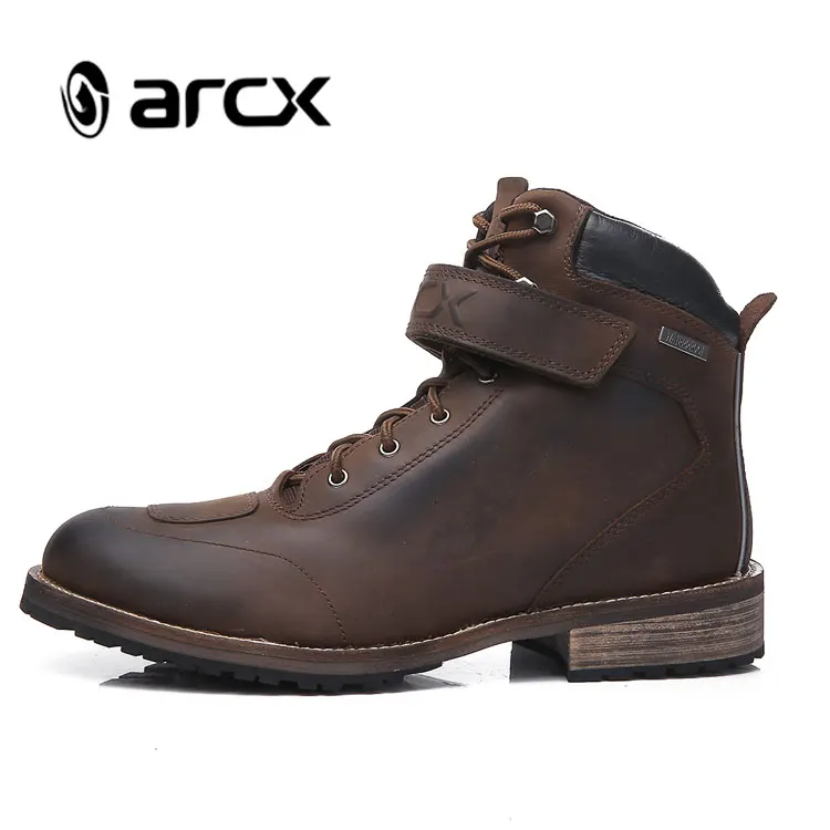 ARCX Motorcycle Ankle Boots Moto Vintage Waterproof Warm Botas Motocross Genuine Leather Outdoors Men Leisure Shoes