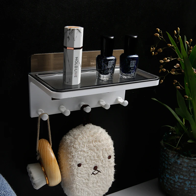
2020 new design bathroom kitchen plastic multi-function storage rack with 5 hooks wall key hanger 