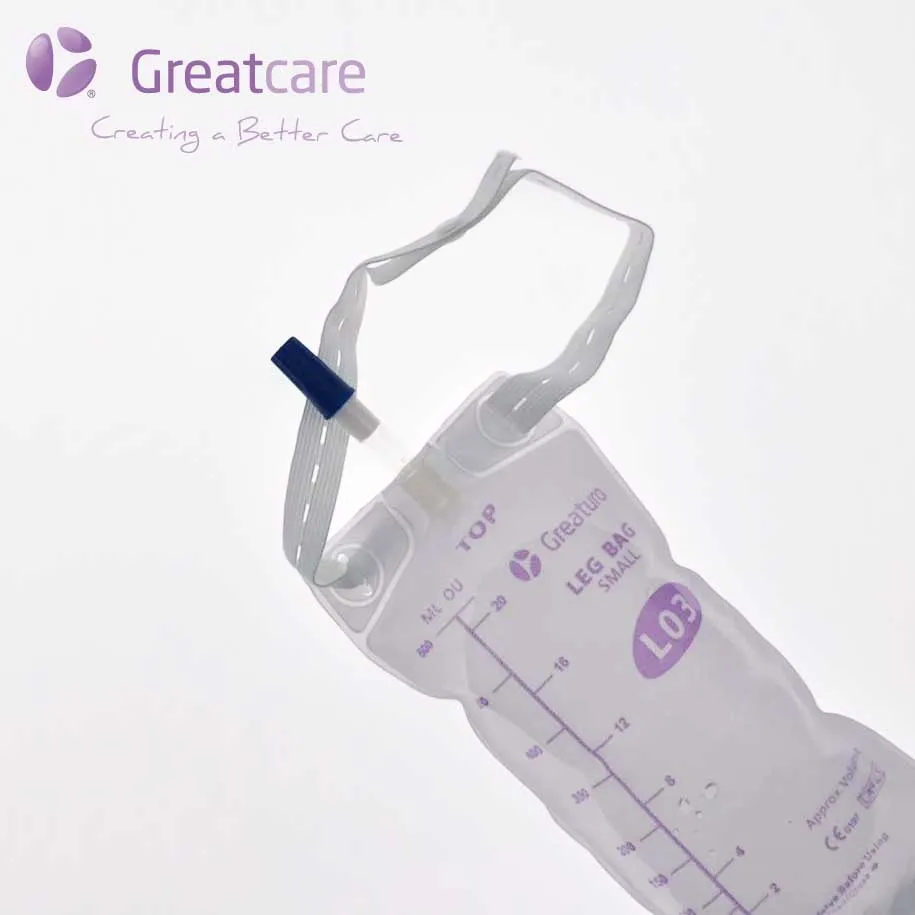 
Greatcare Medical Disposable 600ML urine leg bag square shape with pull-push valve L03 PVC with or without belts 