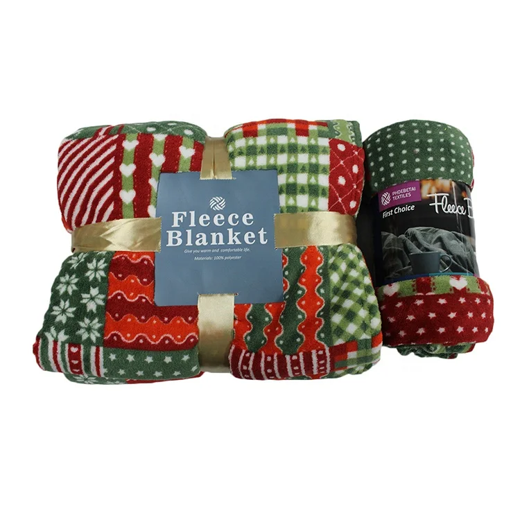 China supplier plaid promotional polar fleece blanket for christmas winter