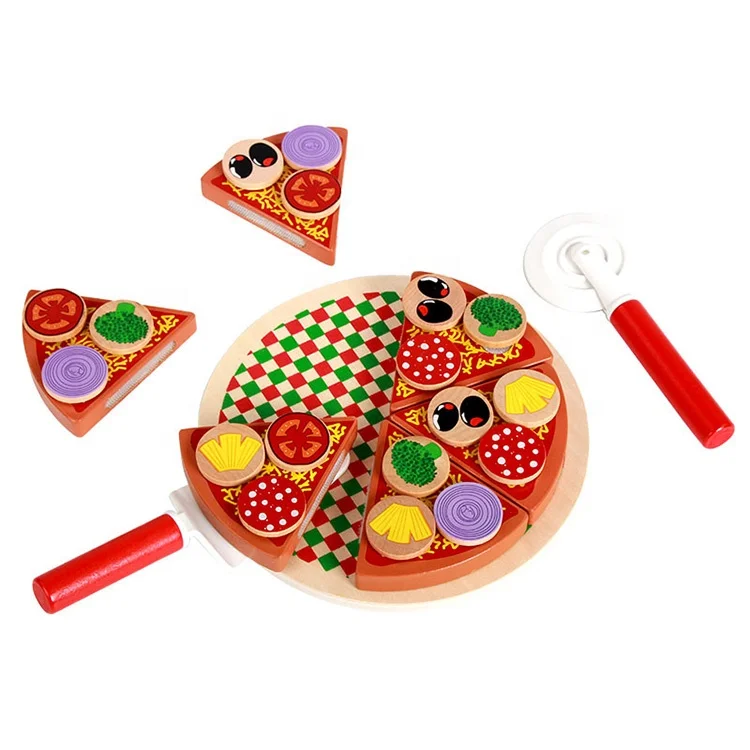 Children Educational Set Cooking Magnet Cutting Pizzle Kids Wooden Kitchen Set Toy