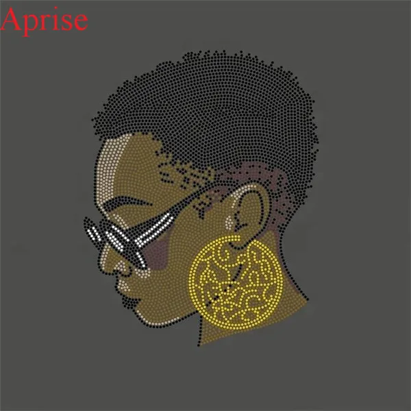 afro girl rhinestone transfer iron on black lady rhinestone heat transfer