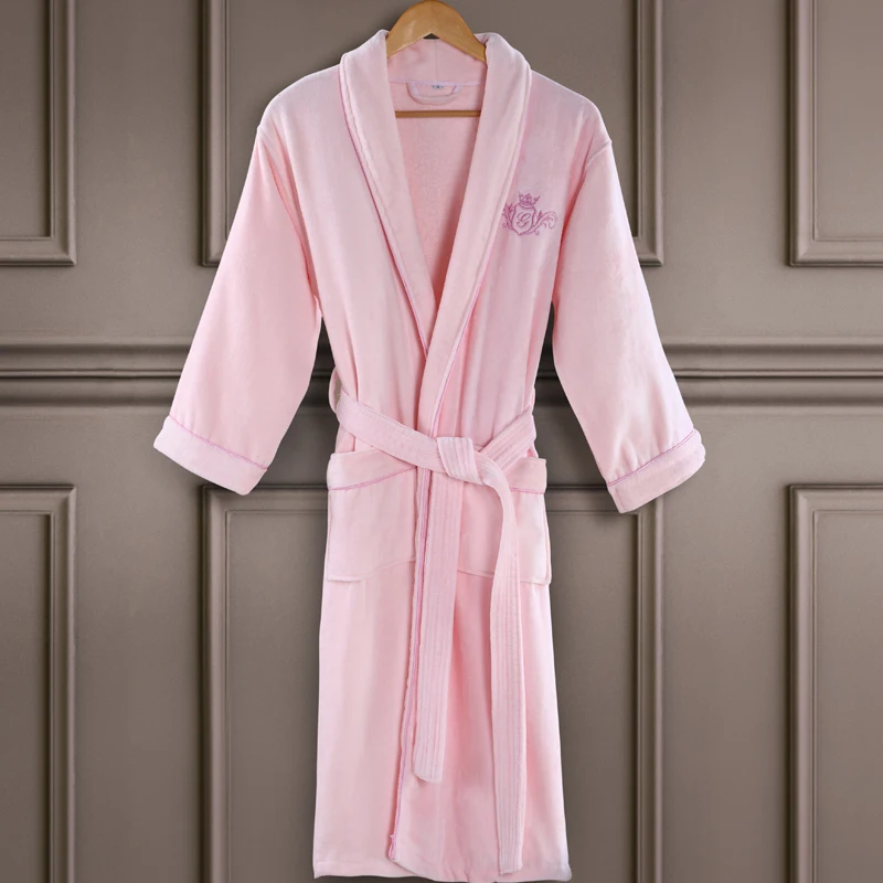 Hot Selling Custom Logo Shawl Collar Bath Robe 100% Cotton Velour Terry Bathrobe for SPA Resort Hotel