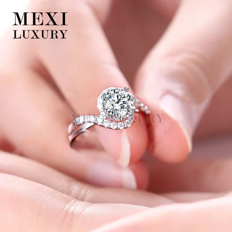 Factory 18k white gold 6.5mm 1CT def moissanites engagement gold diamond ring