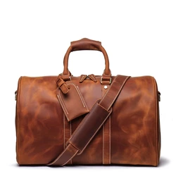 Large Capacity Business Weekend Bags Genuine  Leather men Travel Duffel Duffle Holdall Bag Without The Shoe Pocket