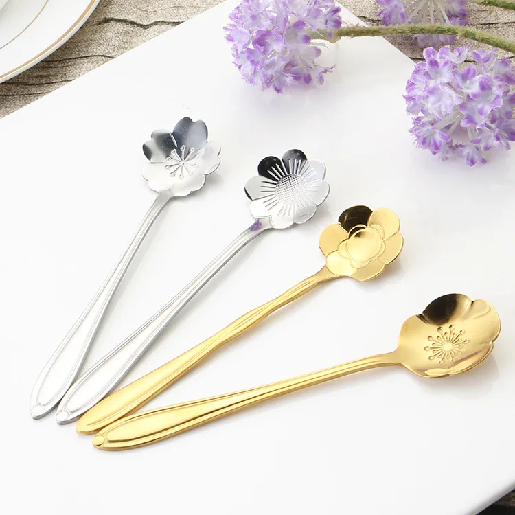 Creative Stainless Steel Flower Shape Coffee Stir Spoon Set With Custom Logo