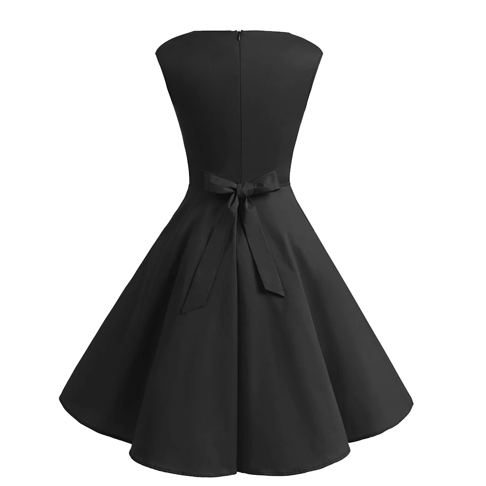 Hepburn Vintage Van V Collar Slim Elegant Black Skirt Pompom Dress Mini Red Dress Party Dress