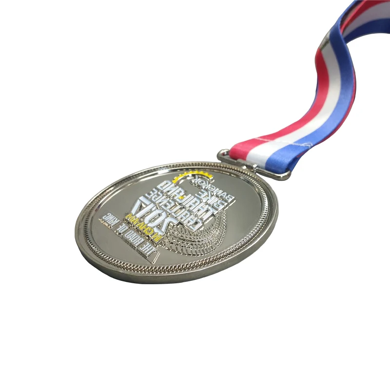 Customized sports medals with soft enamel silver medallions and ribbon accessories