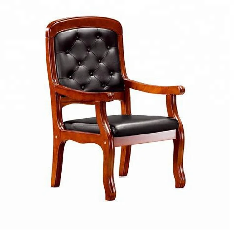 Классическое офисное кресло из полиуретана и массива дерева для ресепшн гостевое кожаное конференц-конференции