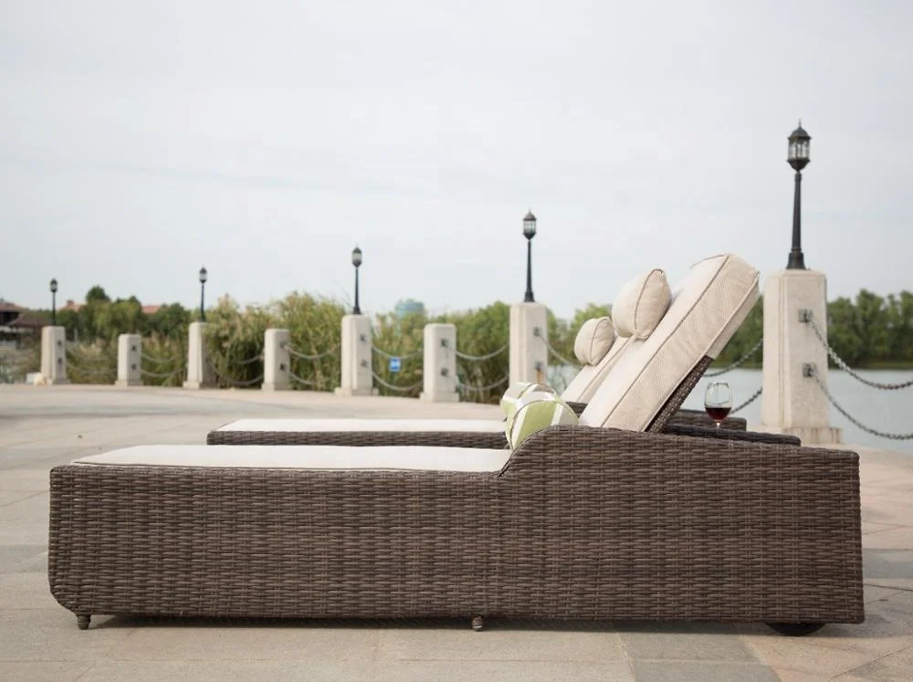 Лидер продаж, Повседневная Уличная Водонепроницаемая ротанговая кушетка, комплект мебели для сада и патио, шезлонга