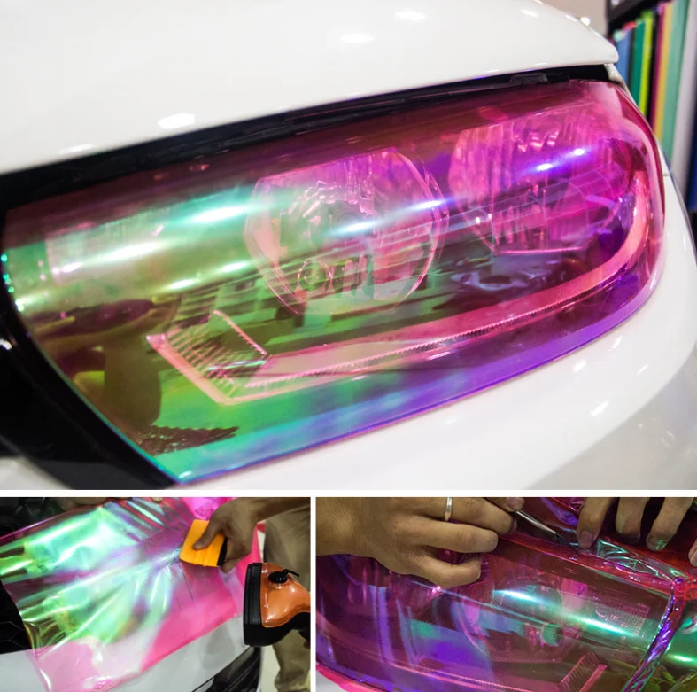 
30cm x10m Adhesive Colors Chameleon Headlight Tint Film for Car Light 