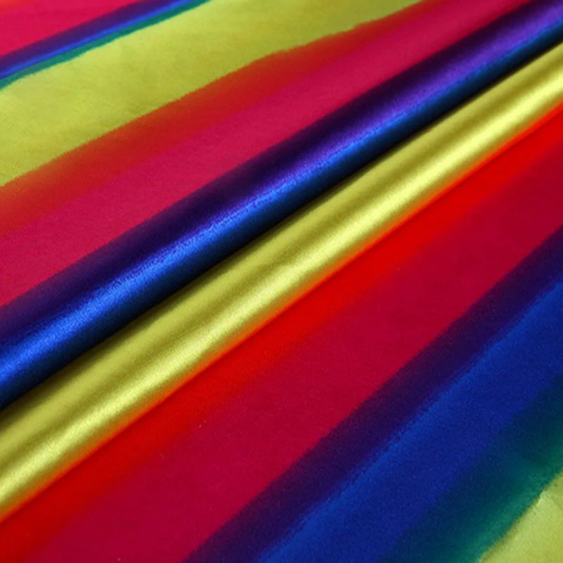 Cheap printing rainbows polyester satin fabric for colorful dress
