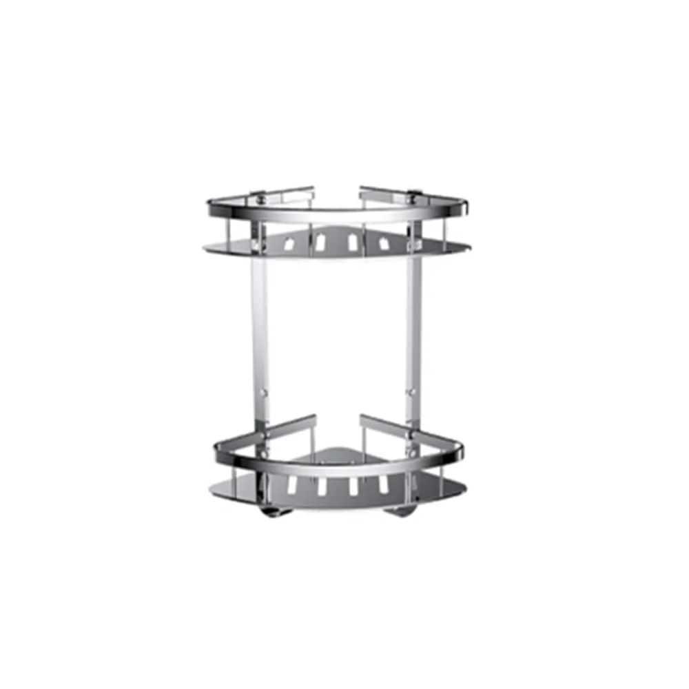 Stainless steel bath corner shelf, stainless steel dual tier corner rack with hooks
