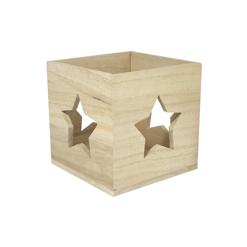 Unfinished Wooden Candle Box Holder Home Christmas Decoration Star Cutout Tea Light Holder for Easter