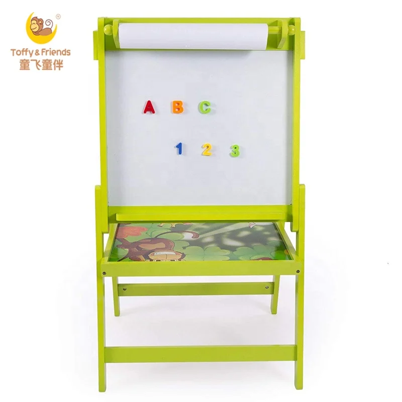Toffy & Friends kids wooden double sided easel with magnetic letters in Jungle design