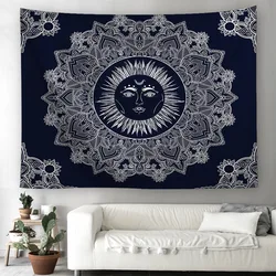 Гобелен с изображением Солнца и Луны, примитивный гобелен с изображением бога солнца, черно-белый Племенной Стиль, настенные богемные гобелены для декора общежитий и вечеринок