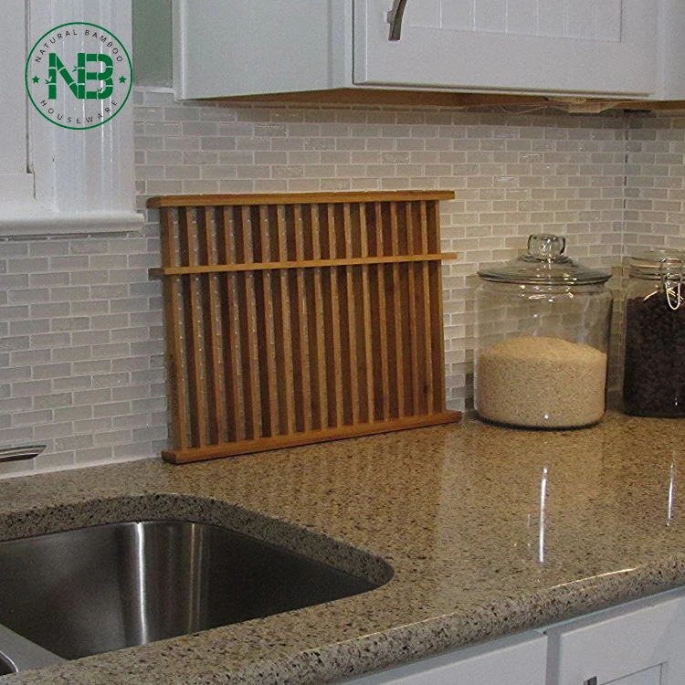 Kitchen Countertop Bamboo Multi-function Flat Dish Drying Rack